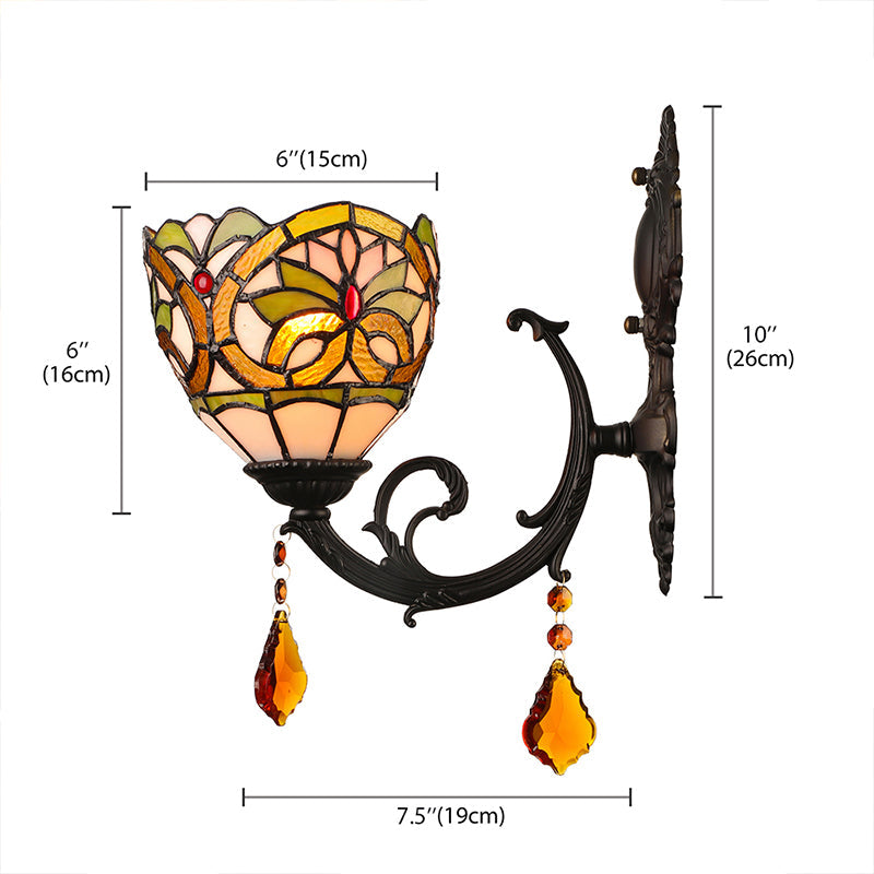 Lisslune | Lodge Bowl Shade Wall Lamp Lighting Fixture Colored Glass 1-Light Crystal Lighting Fixture