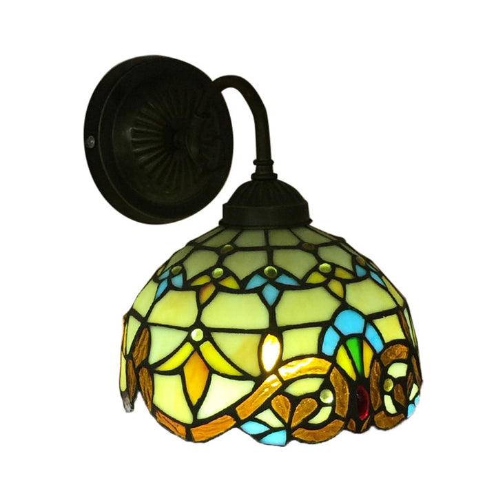 Lisslune | Baroque Wall Lamp 1 Head Yellow/Blue Glass Wall Mounted Light with Flower Pattern