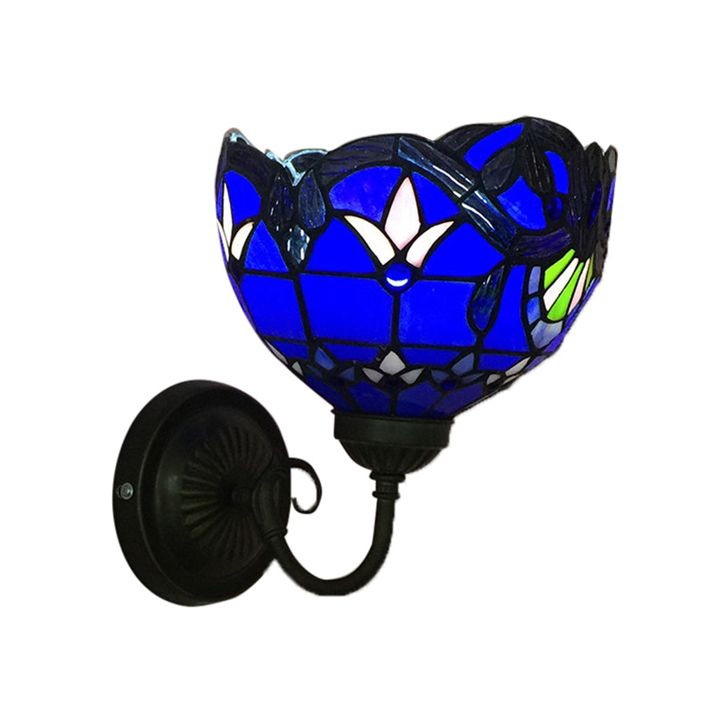 Lisslune | Baroque Wall Lamp 1 Head Yellow/Blue Glass Wall Mounted Light with Flower Pattern