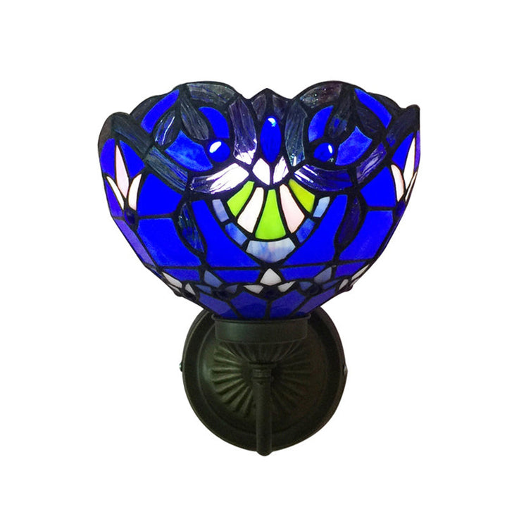 Lisslune | Baroque Wall Lamp 1 Head Yellow/Blue Glass Wall Mounted Light with Flower Pattern
