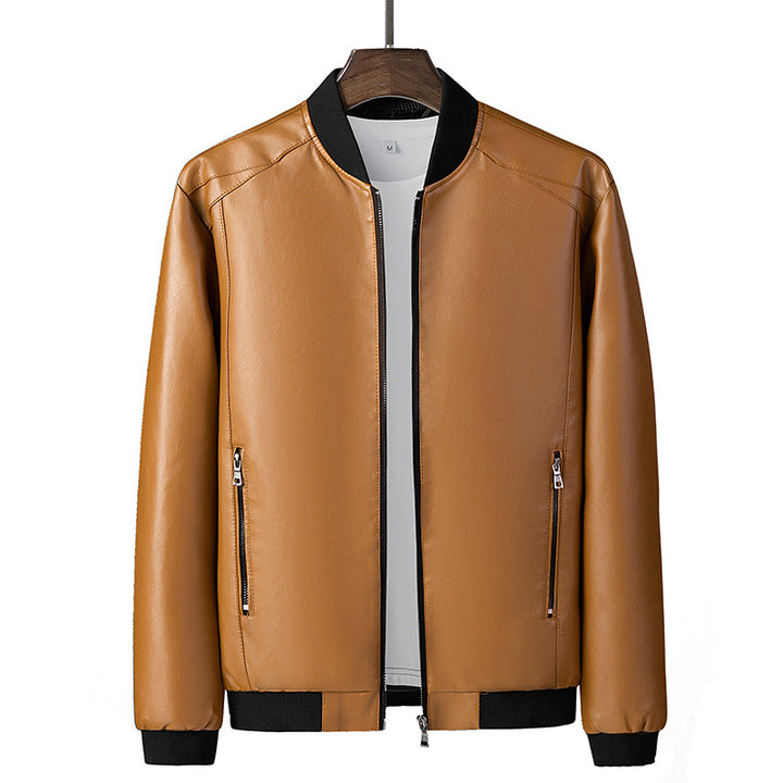 Men's Stylish Synthetic Leather Jacket with Ribbed Hem Lisslune