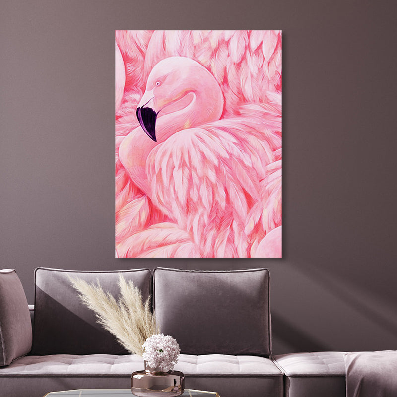 Lisslune | Flamingo Canvas Print Tropical Style Texture Wall Art Decor in Pink for Family Room