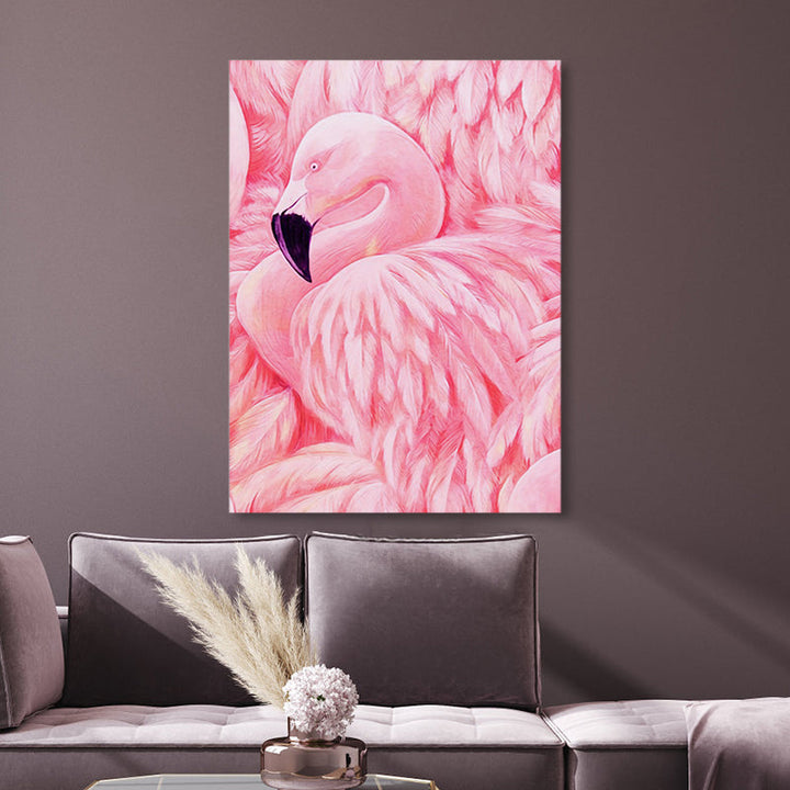 Lisslune | Flamingo Canvas Print Tropical Style Texture Wall Art Decor in Pink for Family Room
