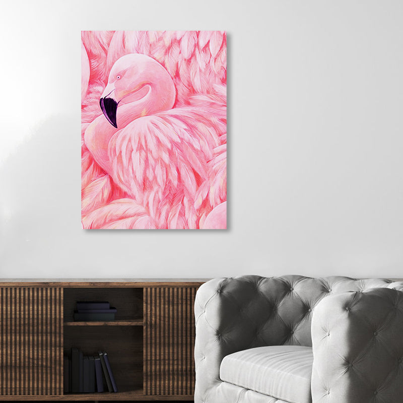 Lisslune | Flamingo Canvas Print Tropical Style Texture Wall Art Decor in Pink for Family Room