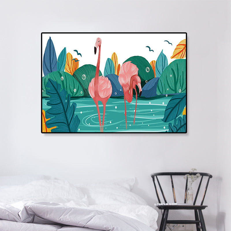 Lisslune | Flamingo Print Painting Tropical Stylish Textured Canvas Wall Art for Dining Room