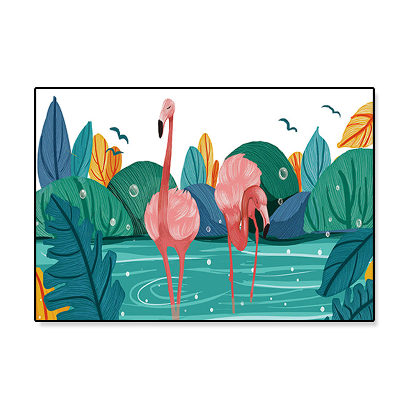 Lisslune | Flamingo Print Painting Tropical Stylish Textured Canvas Wall Art for Dining Room