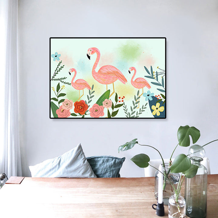 Lisslune | Flamingo Print Painting Tropical Stylish Textured Canvas Wall Art for Dining Room
