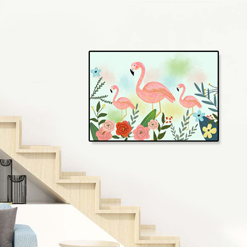 Lisslune | Flamingo Print Painting Tropical Stylish Textured Canvas Wall Art for Dining Room