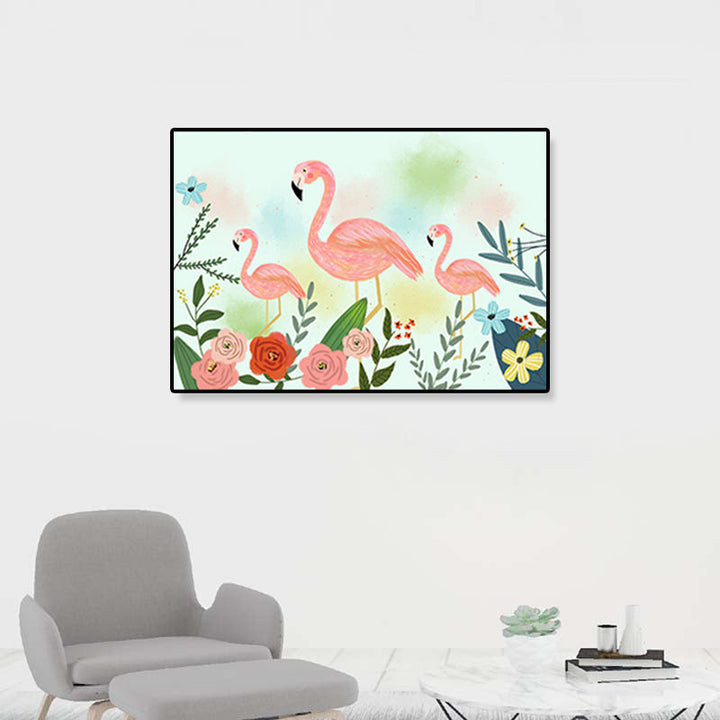 Lisslune | Flamingo Print Painting Tropical Stylish Textured Canvas Wall Art for Dining Room