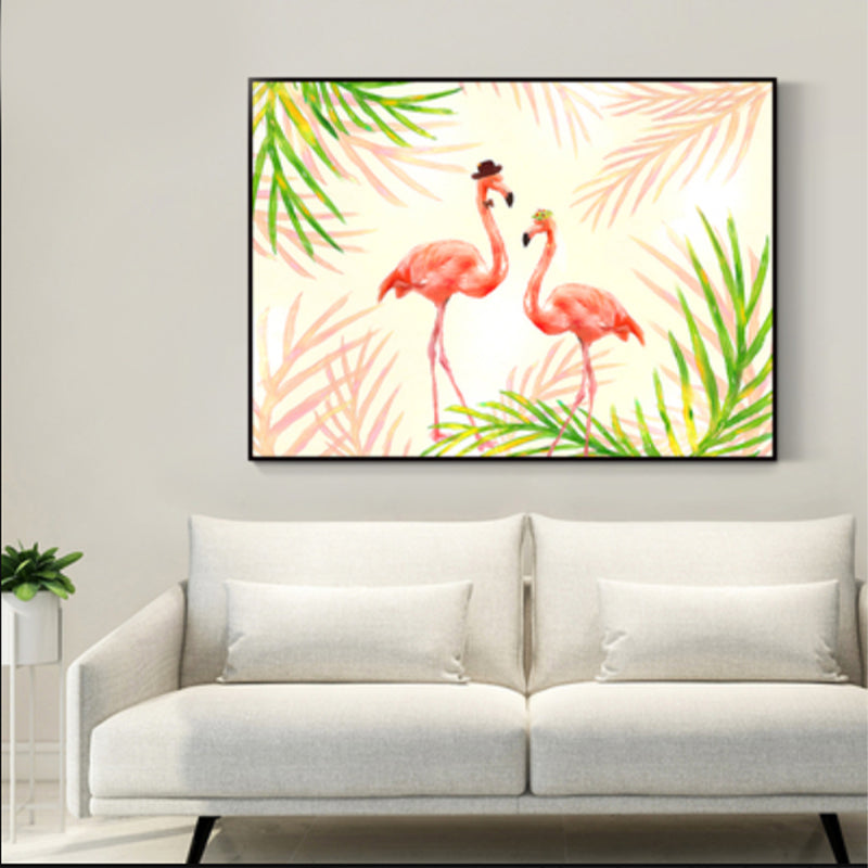 Lisslune | Flamingo Print Painting Tropical Stylish Textured Canvas Wall Art for Dining Room