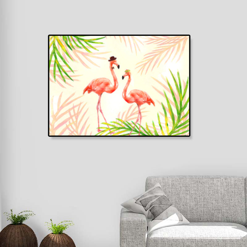 Lisslune | Flamingo Print Painting Tropical Stylish Textured Canvas Wall Art for Dining Room