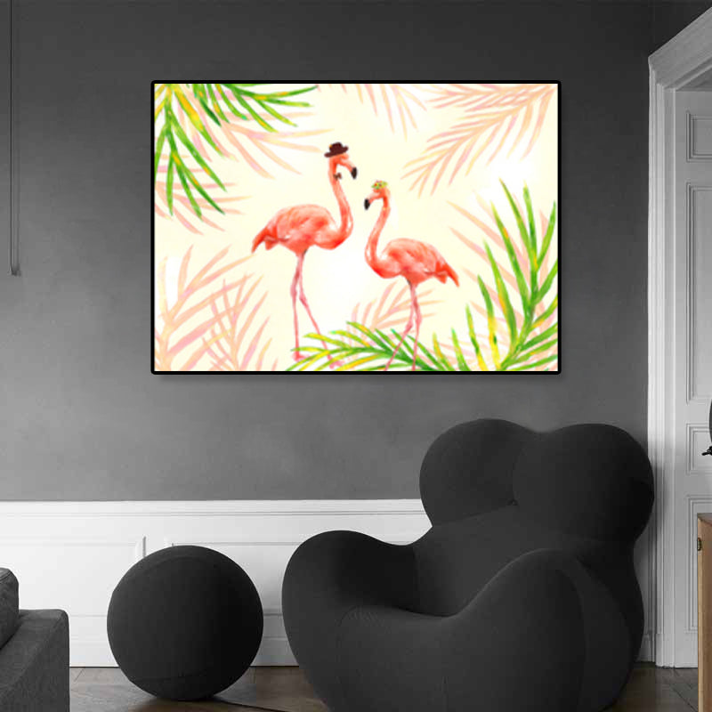 Lisslune | Flamingo Print Painting Tropical Stylish Textured Canvas Wall Art for Dining Room