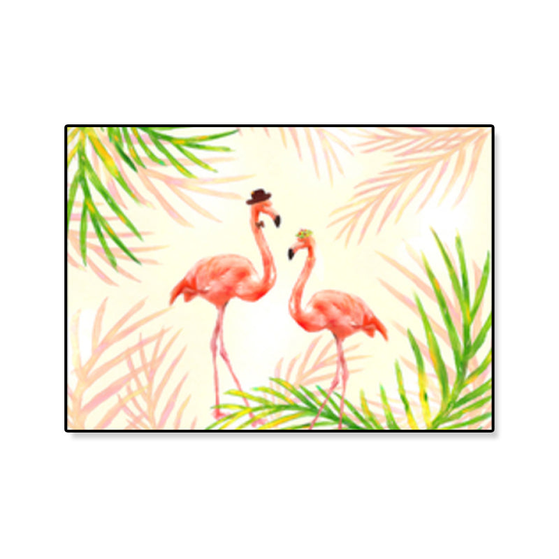 Lisslune | Flamingo Print Painting Tropical Stylish Textured Canvas Wall Art for Dining Room