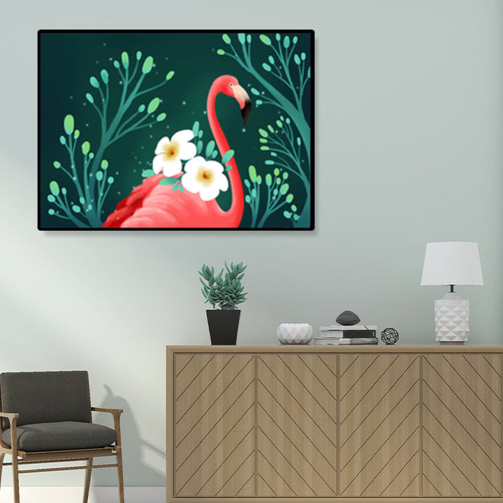Lisslune | Flamingo Print Painting Tropical Stylish Textured Canvas Wall Art for Dining Room