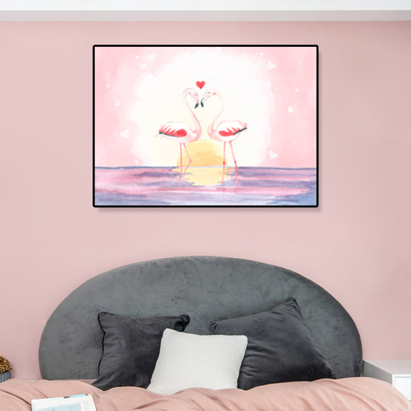 Lisslune | Flamingo Print Painting Tropical Stylish Textured Canvas Wall Art for Dining Room