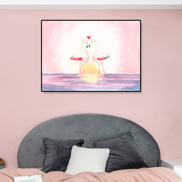 Lisslune | Flamingo Print Painting Tropical Stylish Textured Canvas Wall Art for Dining Room
