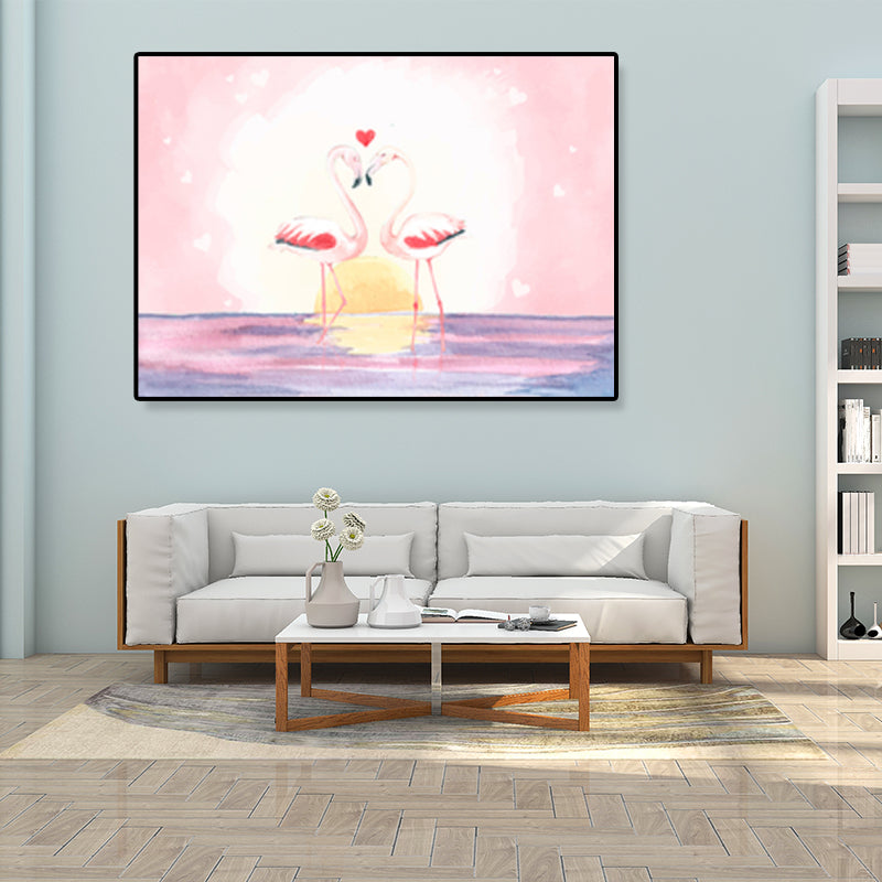 Lisslune | Flamingo Print Painting Tropical Stylish Textured Canvas Wall Art for Dining Room