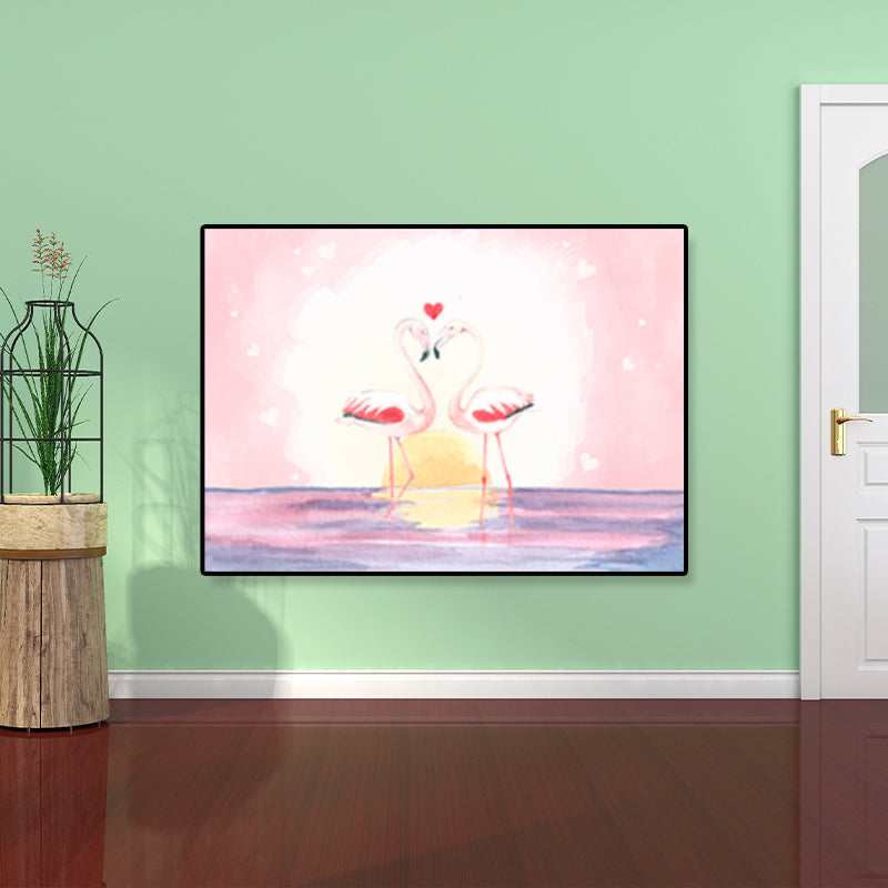 Lisslune | Flamingo Print Painting Tropical Stylish Textured Canvas Wall Art for Dining Room