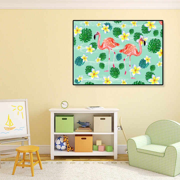 Lisslune | Flamingo Print Painting Tropical Stylish Textured Canvas Wall Art for Dining Room