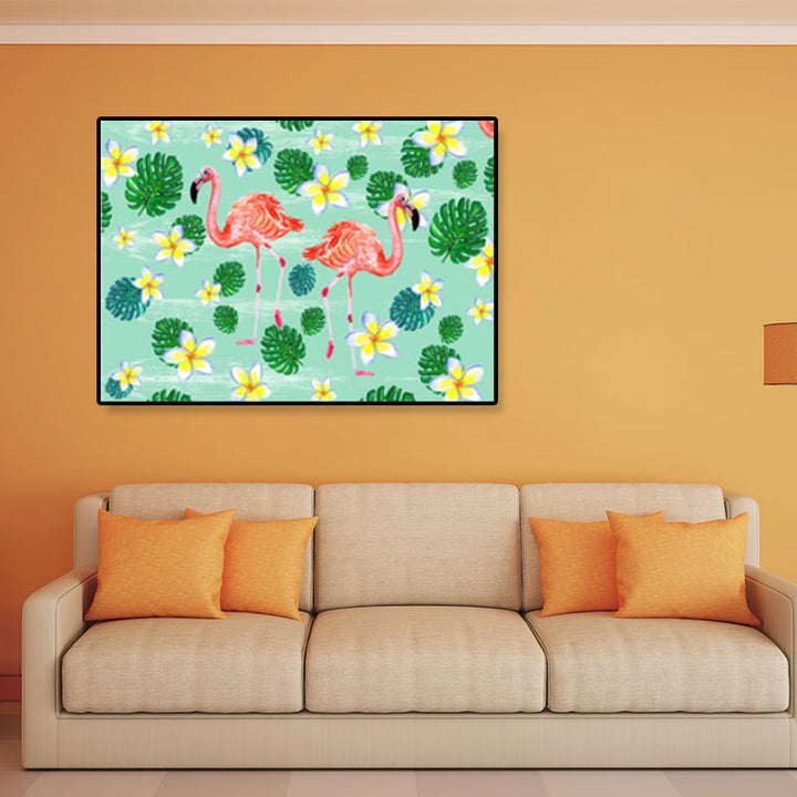 Lisslune | Flamingo Print Painting Tropical Stylish Textured Canvas Wall Art for Dining Room