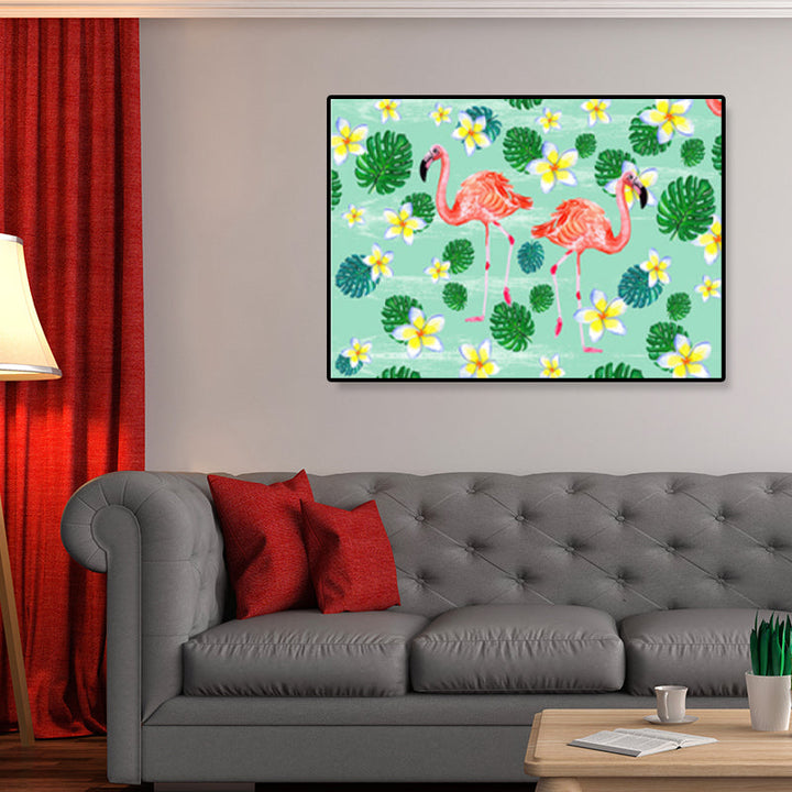Lisslune | Flamingo Print Painting Tropical Stylish Textured Canvas Wall Art for Dining Room