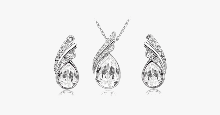 Lisslune | Angle Tear Drop Austrian Crystal Pendant & Earring Set – A Unique and Stylish Addition to Your Collection