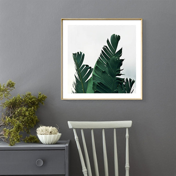 Lisslune | Green Banana Leaves Canvas Print Botanical Tropix Textured Wall Art for the Dining Room