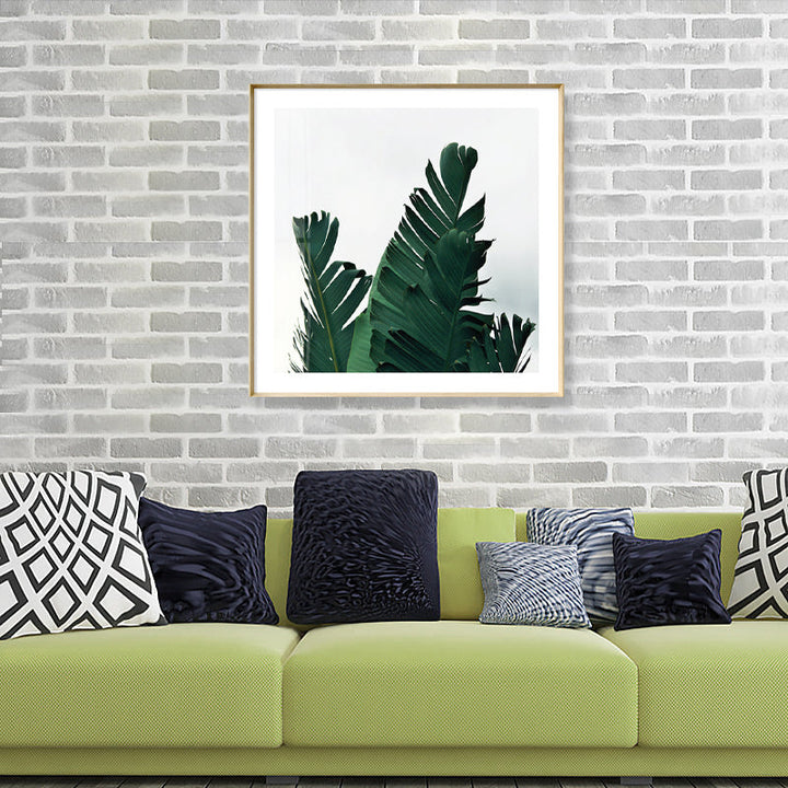 Lisslune | Green Banana Leaves Canvas Print Botanical Tropix Textured Wall Art for the Dining Room