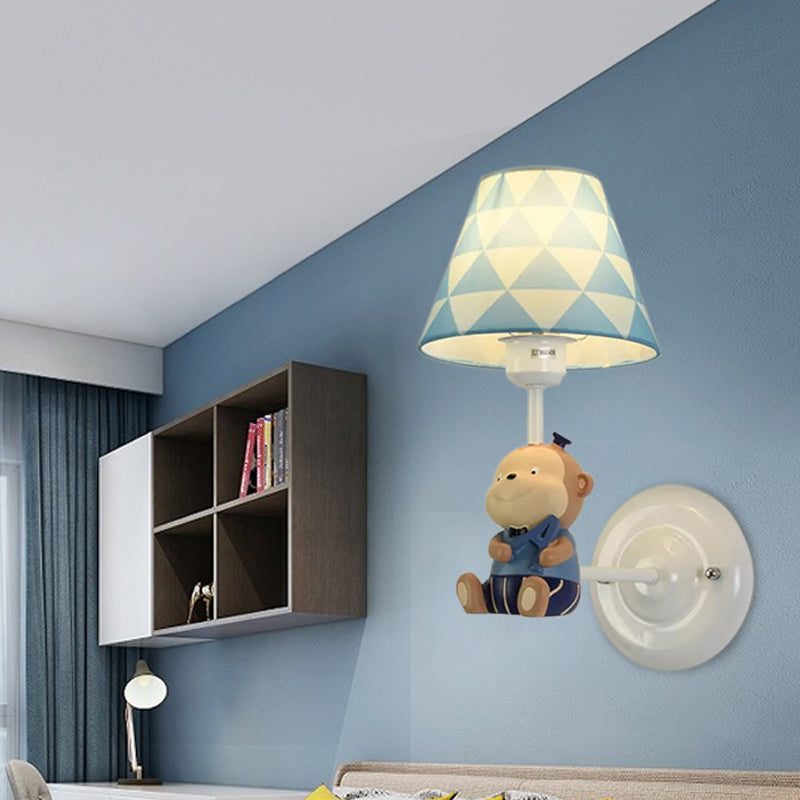 Skørter | Resin Monkey Wall Lamp with Fabric Shade Single Shade Animal Wall Lamp in Blue for Bedroom