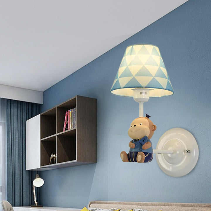 Skørter | Resin Monkey Wall Lamp with Fabric Shade Single Shade Animal Wall Lamp in Blue for Bedroom