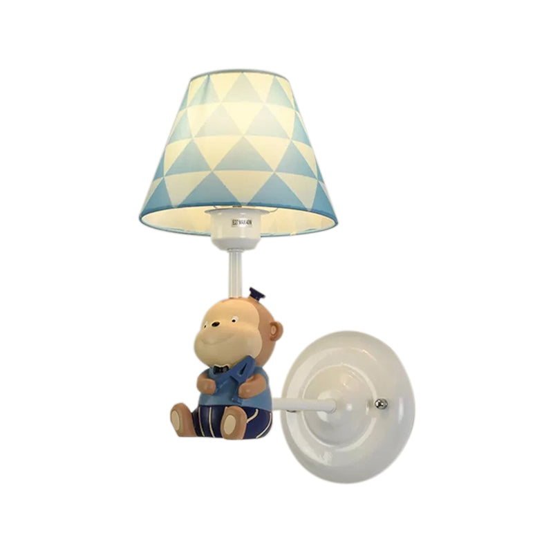 Skørter | Resin Monkey Wall Lamp with Fabric Shade Single Shade Animal Wall Lamp in Blue for Bedroom