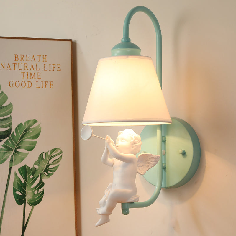 Skørter | Resin Little Angel Wall Lamp with Fabric Shade 1 Head Nordic Wall Lamp in Green for Children's Room