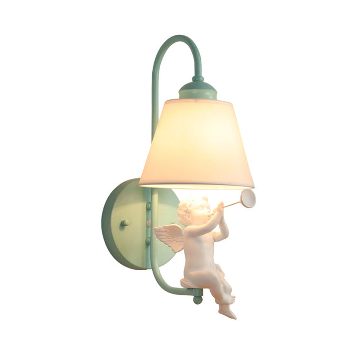Skørter | Resin Little Angel Wall Lamp with Fabric Shade 1 Head Nordic Wall Lamp in Green for Children's Room