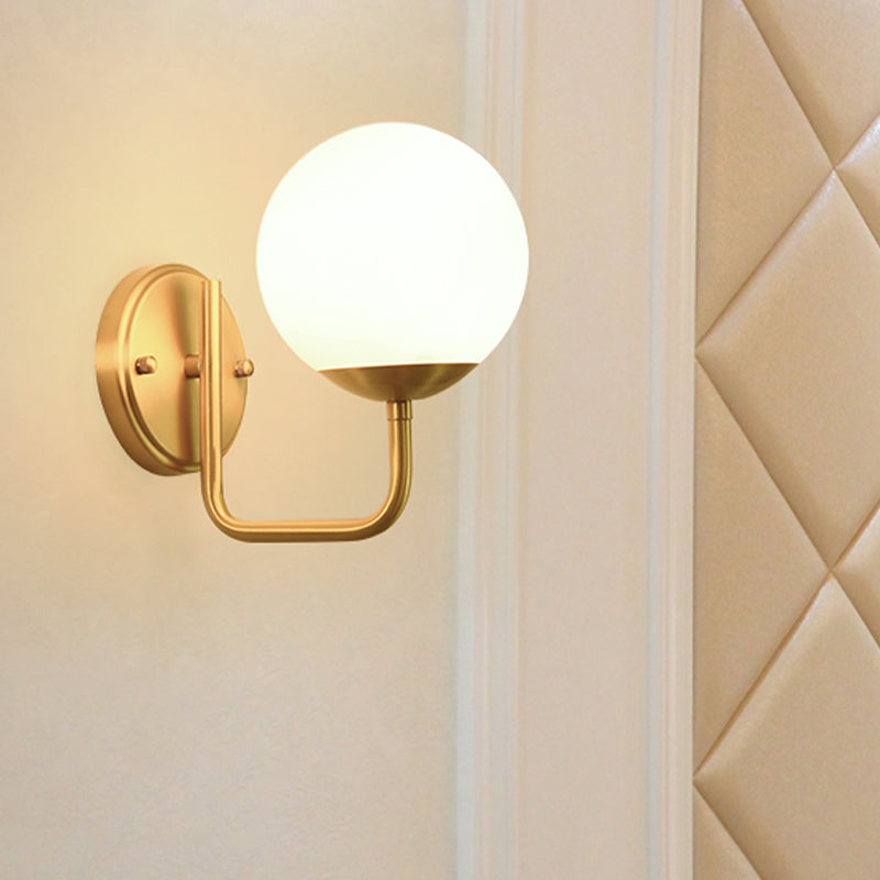Lisslune | Single-Head Corridor Wall Lamp Simple Gold Wall Light with Global White Glass Shade