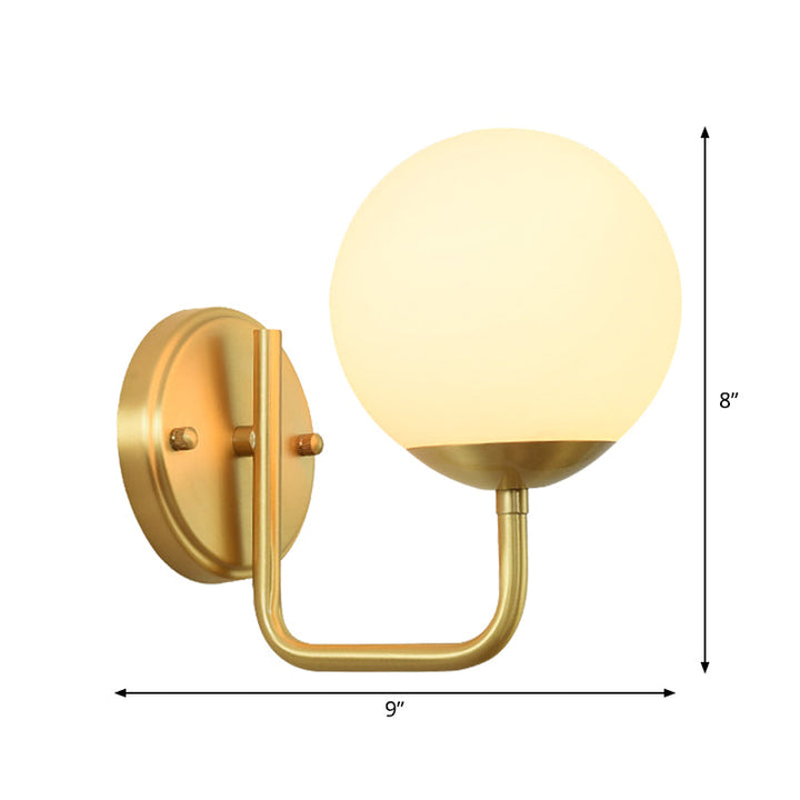 Lisslune | Single-Head Corridor Wall Lamp Simple Gold Wall Light with Global White Glass Shade