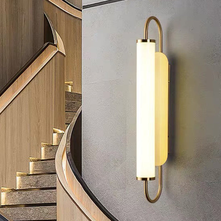 Lisslune | Oval Frame Wall Lighting Fixture Modern Metal LED Brass Wall Mounted Lamp with Tubular Opal Glass Shade