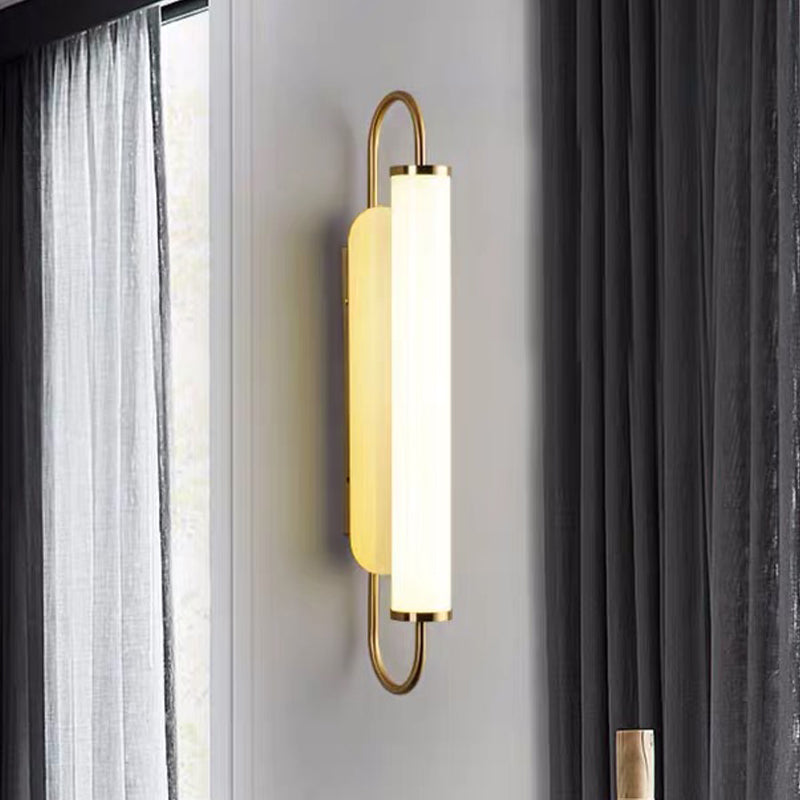 Lisslune | Oval Frame Wall Lighting Fixture Modern Metal LED Brass Wall Mounted Lamp with Tubular Opal Glass Shade