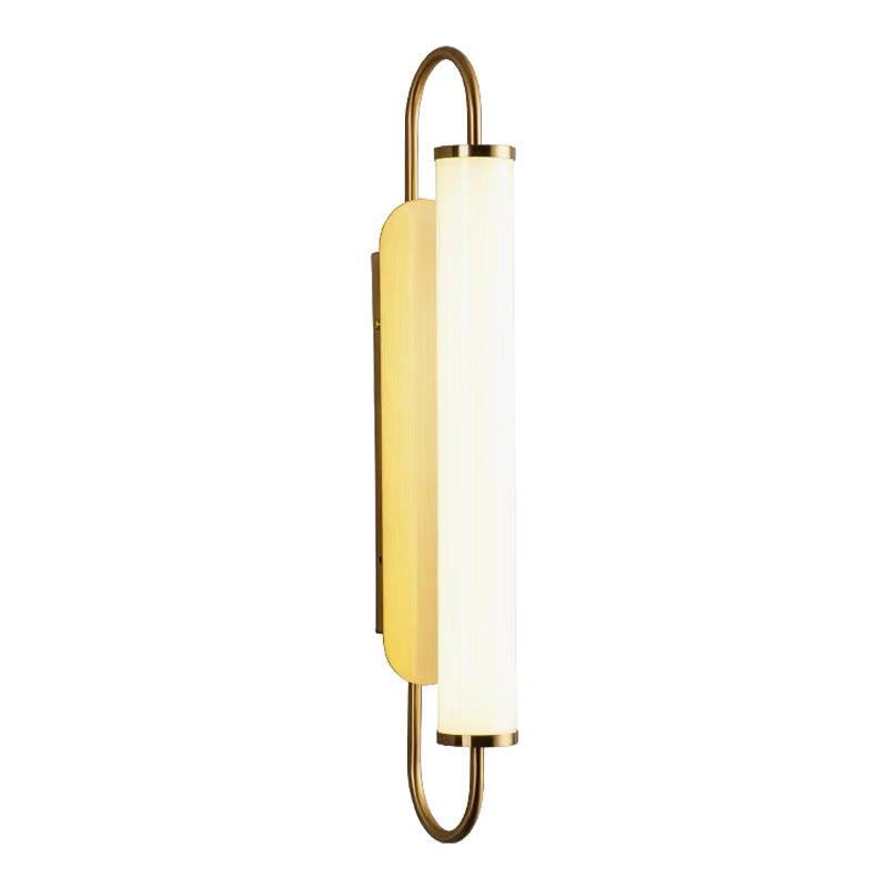 Lisslune | Oval Frame Wall Lighting Fixture Modern Metal LED Brass Wall Mounted Lamp with Tubular Opal Glass Shade