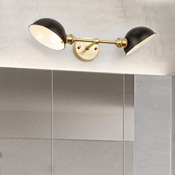 Lisslune | 2 Heads Bathroom Wall Light Sconce Modern Black and Gold Vanity Lamp with Dome Metal Shade