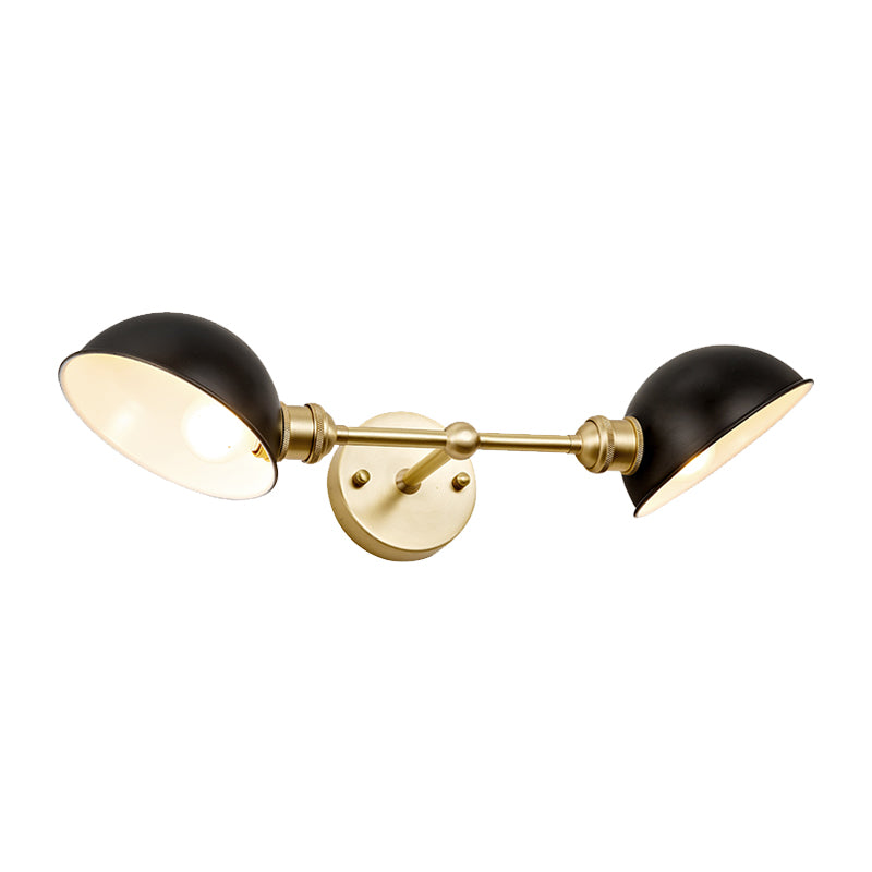 Lisslune | 2 Heads Bathroom Wall Light Sconce Modern Black and Gold Vanity Lamp with Dome Metal Shade