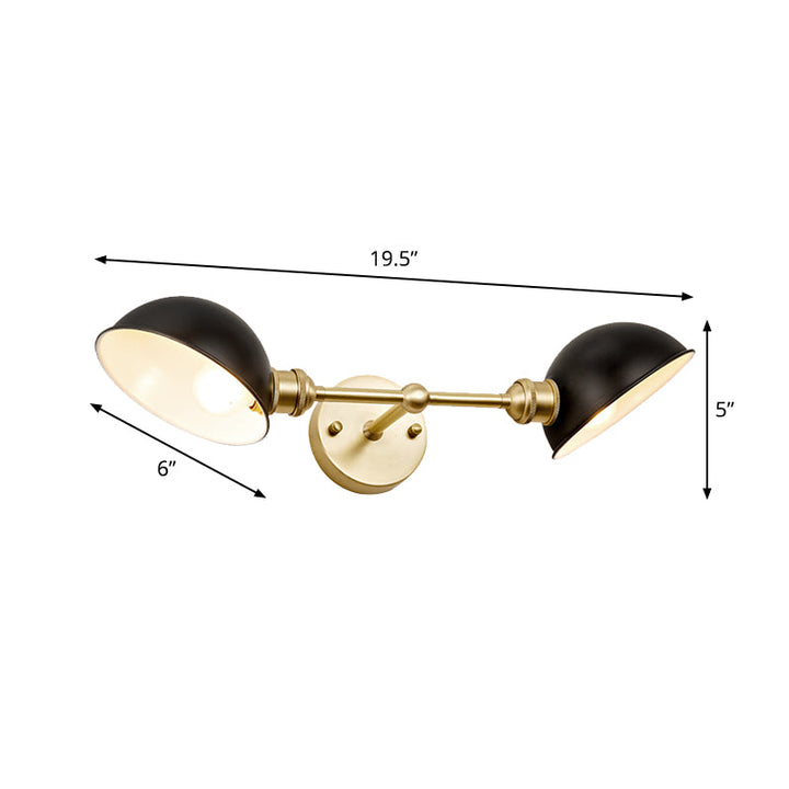 Lisslune | 2 Heads Bathroom Wall Light Sconce Modern Black and Gold Vanity Lamp with Dome Metal Shade