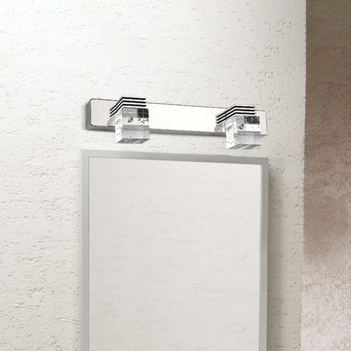 Lisslune | Cuben Bathroom Wall Lamp Clear Crystal 2/3 Bulbs Modernism Wall Lighting in Chrome, Warm/White Light