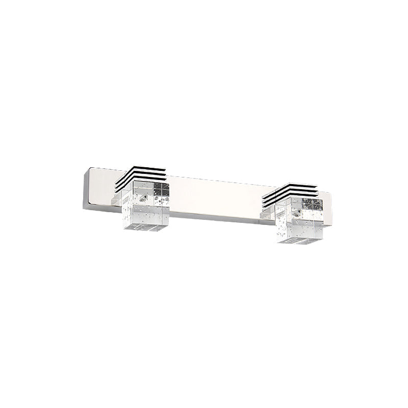 Lisslune | Cuben Bathroom Wall Lamp Clear Crystal 2/3 Bulbs Modernism Wall Lighting in Chrome, Warm/White Light