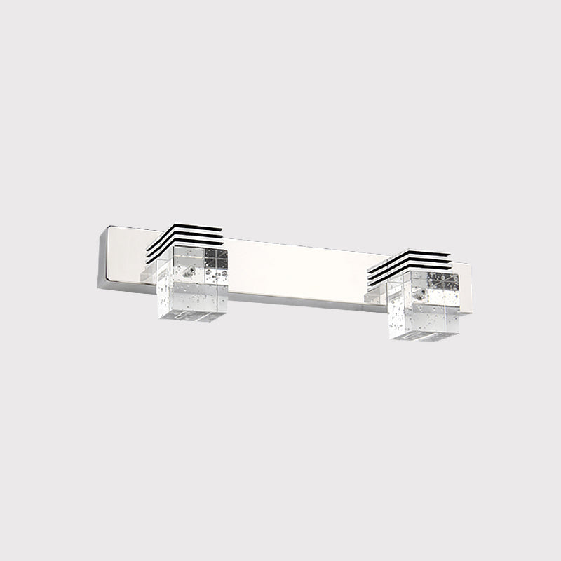 Lisslune | Cuben Bathroom Wall Lamp Clear Crystal 2/3 Bulbs Modernism Wall Lighting in Chrome, Warm/White Light