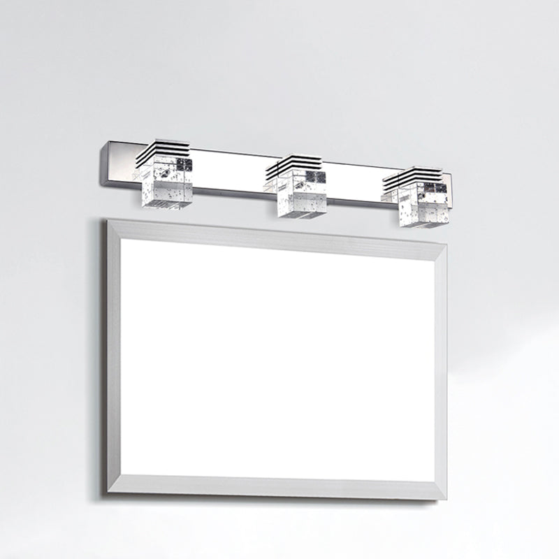 Lisslune | Cuben Bathroom Wall Lamp Clear Crystal 2/3 Bulbs Modernism Wall Lighting in Chrome, Warm/White Light
