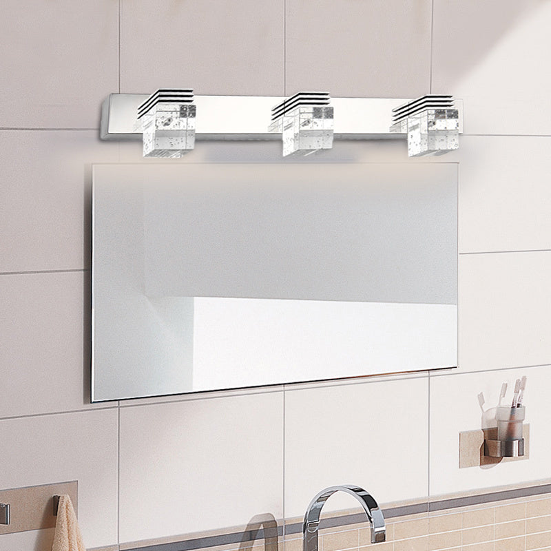 Lisslune | Cuben Bathroom Wall Lamp Clear Crystal 2/3 Bulbs Modernism Wall Lighting in Chrome, Warm/White Light