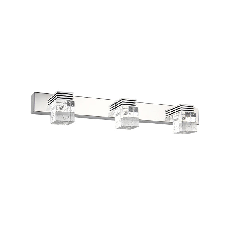 Lisslune | Cuben Bathroom Wall Lamp Clear Crystal 2/3 Bulbs Modernism Wall Lighting in Chrome, Warm/White Light