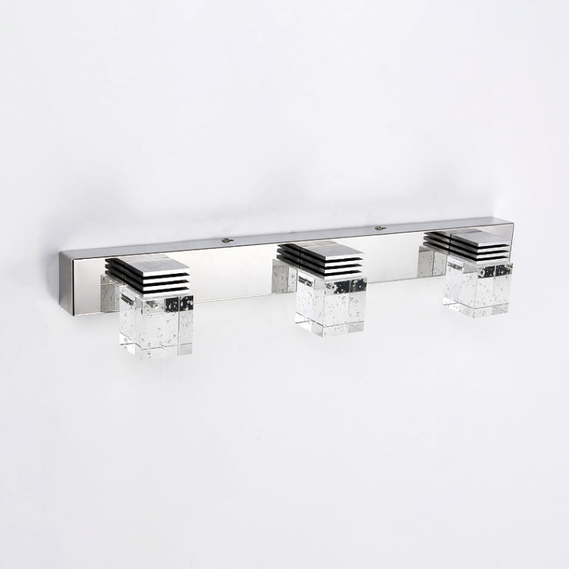 Lisslune | Cuben Bathroom Wall Lamp Clear Crystal 2/3 Bulbs Modernism Wall Lighting in Chrome, Warm/White Light
