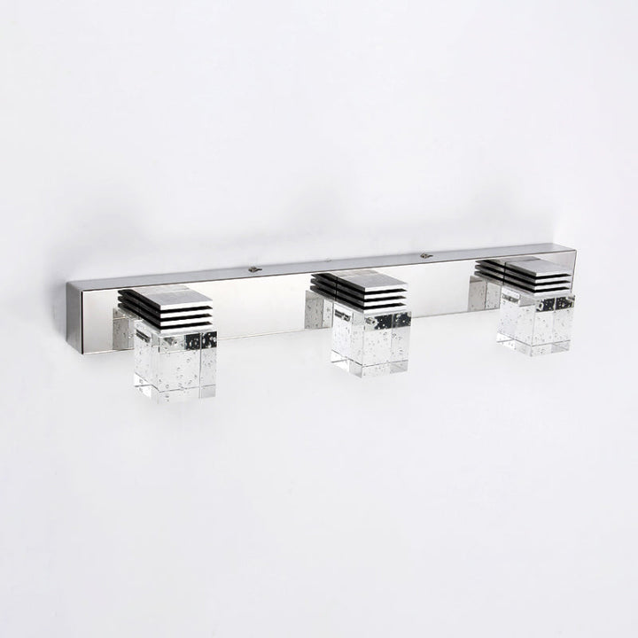 Lisslune | Cuben Bathroom Wall Lamp Clear Crystal 2/3 Bulbs Modernism Wall Lighting in Chrome, Warm/White Light