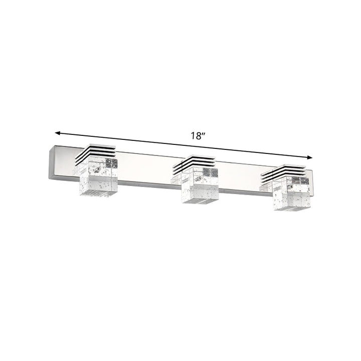 Lisslune | Cuben Bathroom Wall Lamp Clear Crystal 2/3 Bulbs Modernism Wall Lighting in Chrome, Warm/White Light